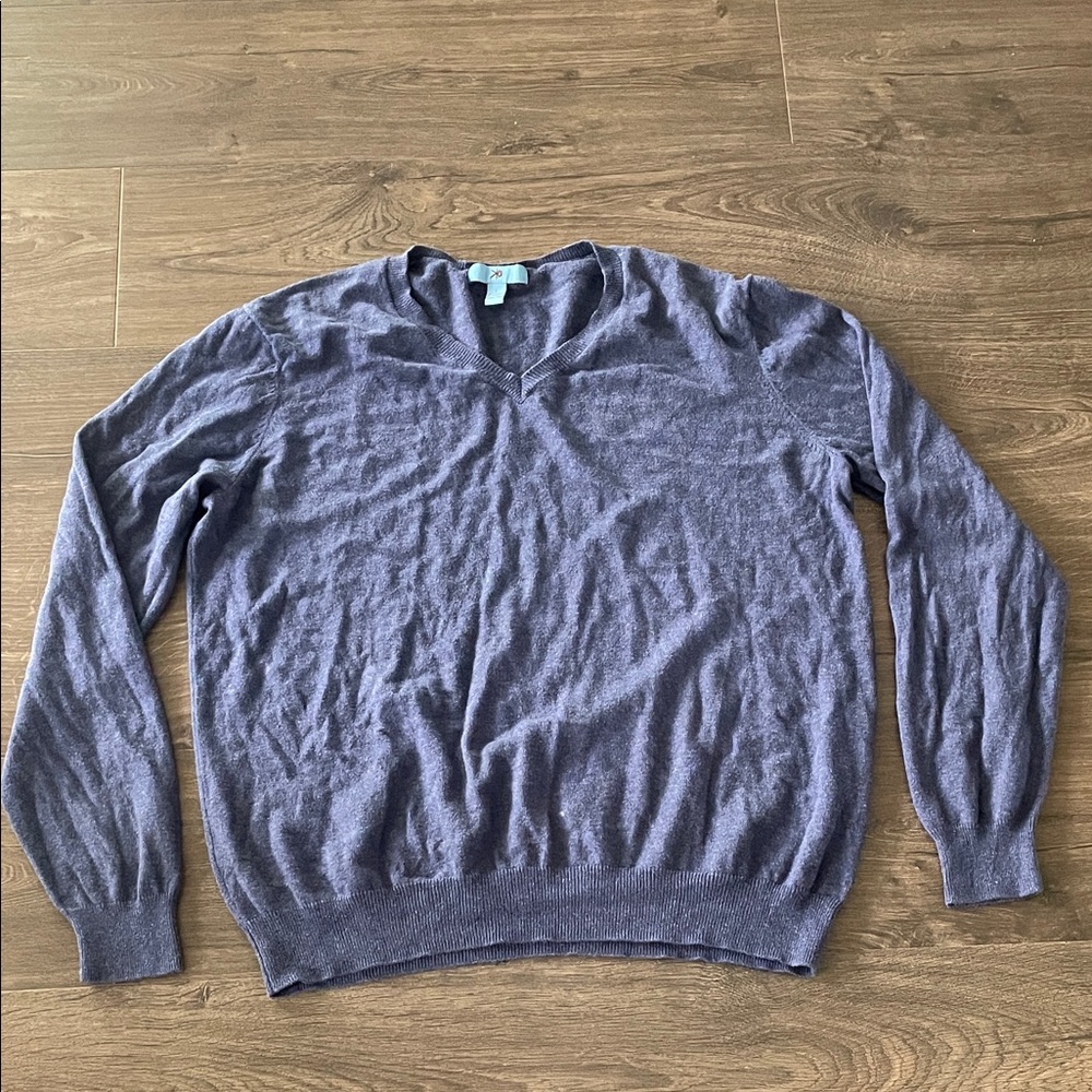 Men's Egara Blue V-Neck Sweater, Size Large 95% Cotton, 5% Cashmere